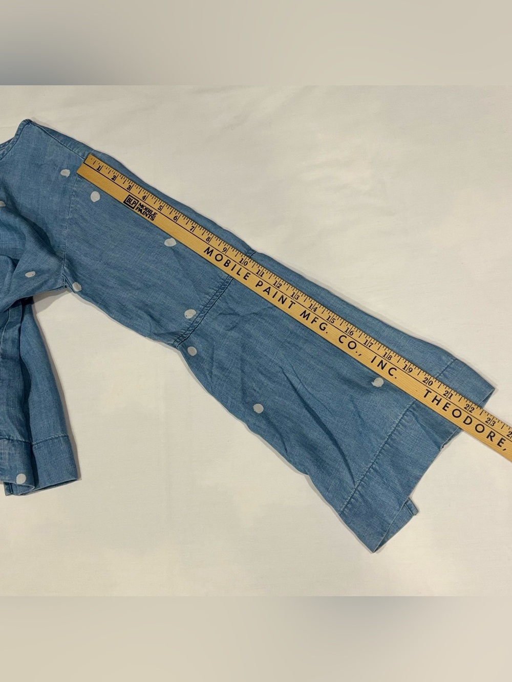 Anthropologie Cloth & Stone Chambray Top XS Polka Dot Flare Sleeve Tie Back - Picture 8 of 8